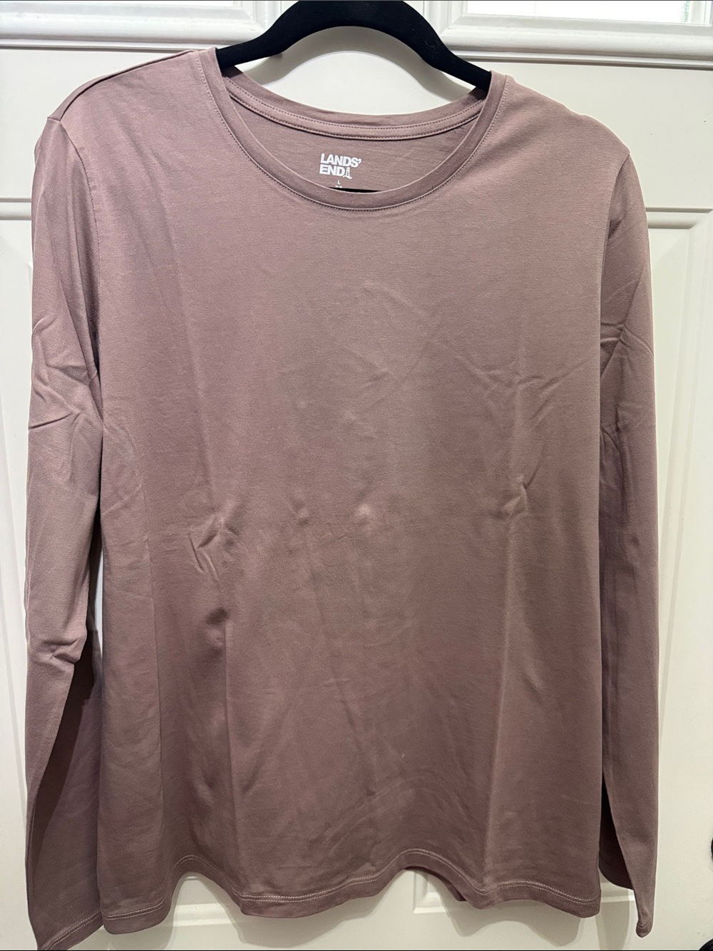 Lands' End women’s Long-Sleeve Crewneck Shirt - Mauve-Supima Cotton